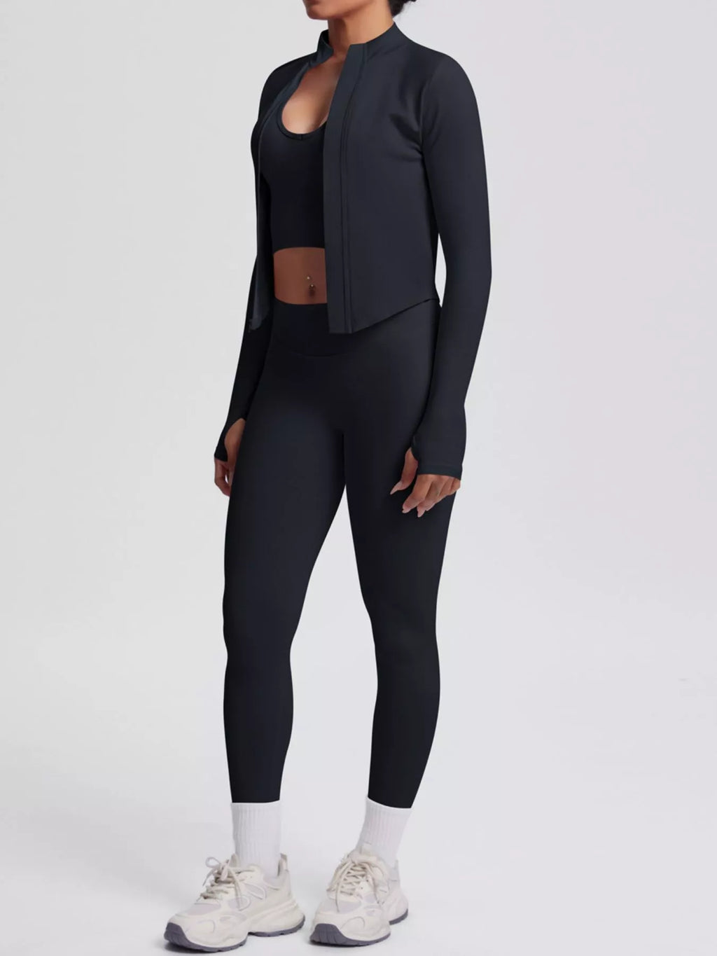 Tank & Zip-Up Jacket and Leggings Three-Piece Active Set - Lilixa.store