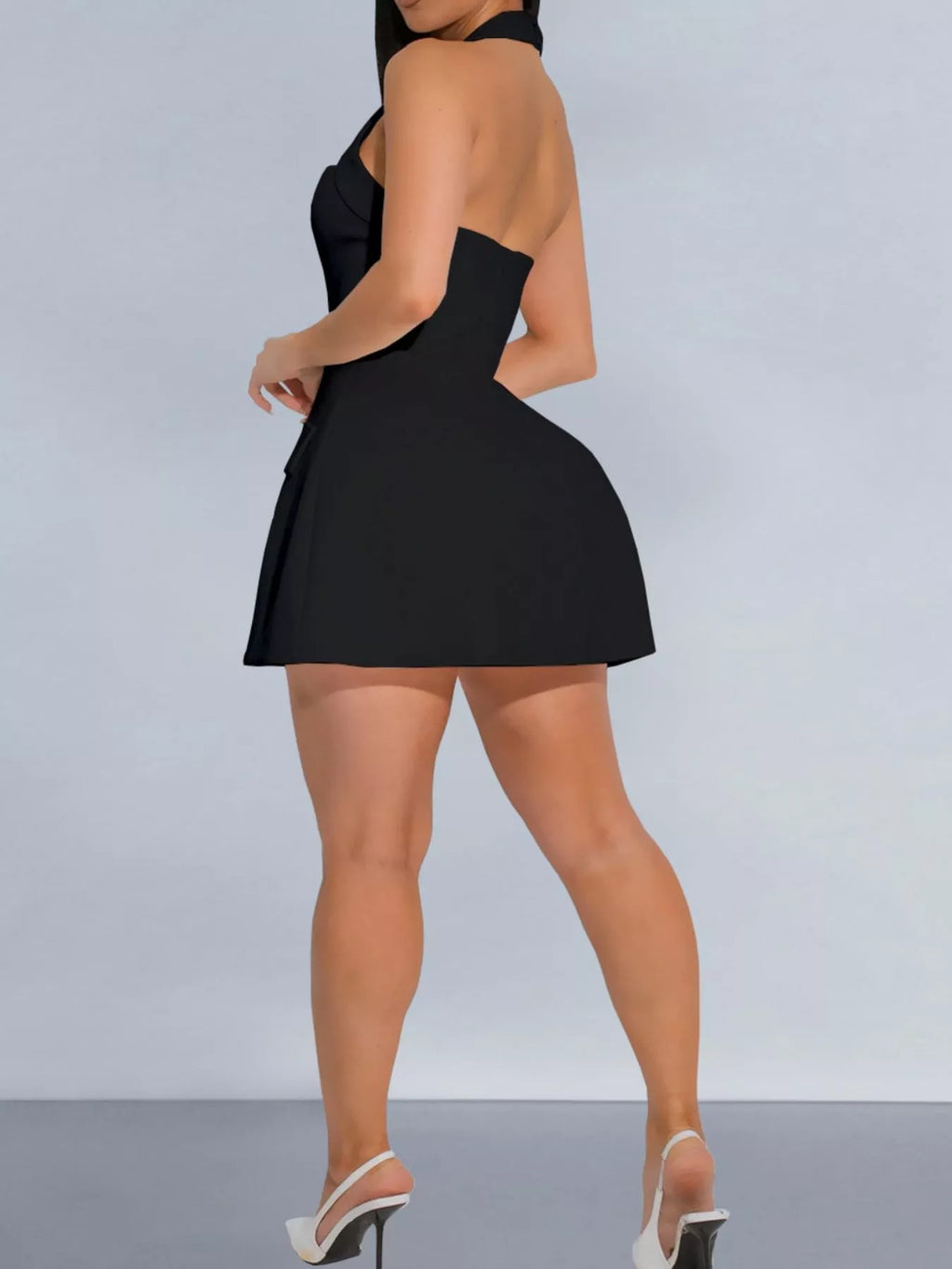 Halter Neck Mini Dress with Flap Pocket Detail - Lilixa.store