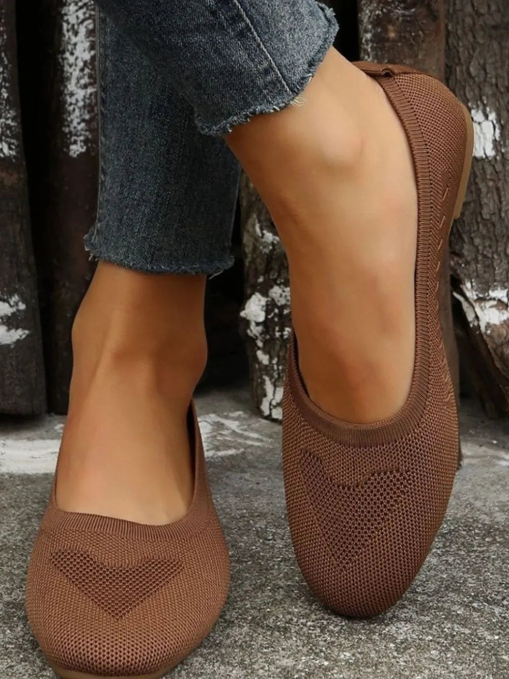 Polyester Flat Slip-Ons in Dark Brown
