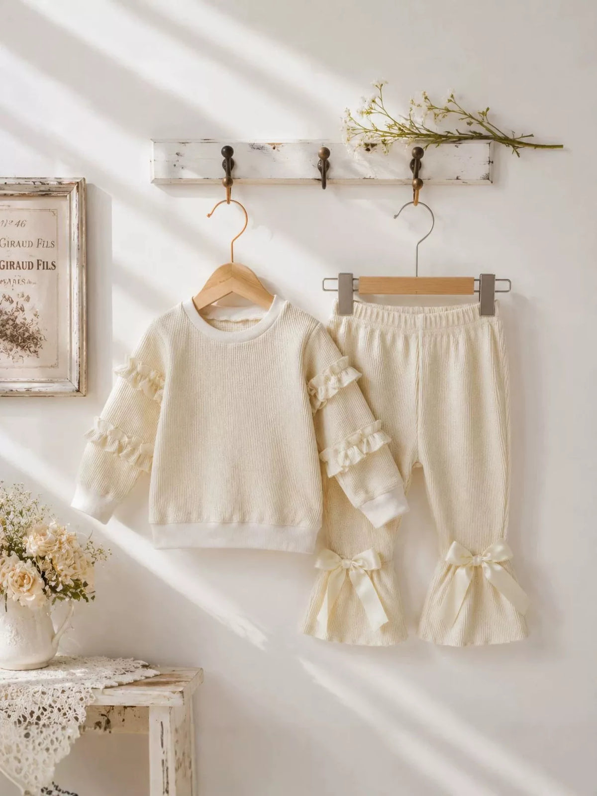 Children's Ruffle Sleeve Top and Bow Flare Pant Set - Lilixa.store