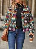 Geometric Dropped Shoulder Balloon Sleeve Outerwear - Lilixa.store