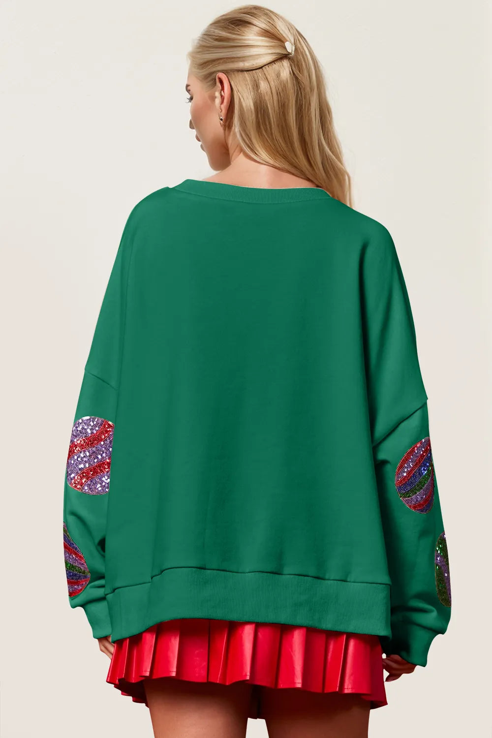 Double Take Christmas Element Sequin Round Neck Long Sleeve Sweatshirt, view 2