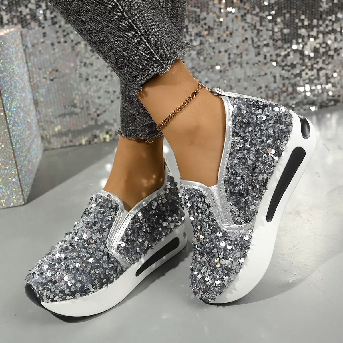 Sequin Round Toe Slip-Ons - Lilixa.store