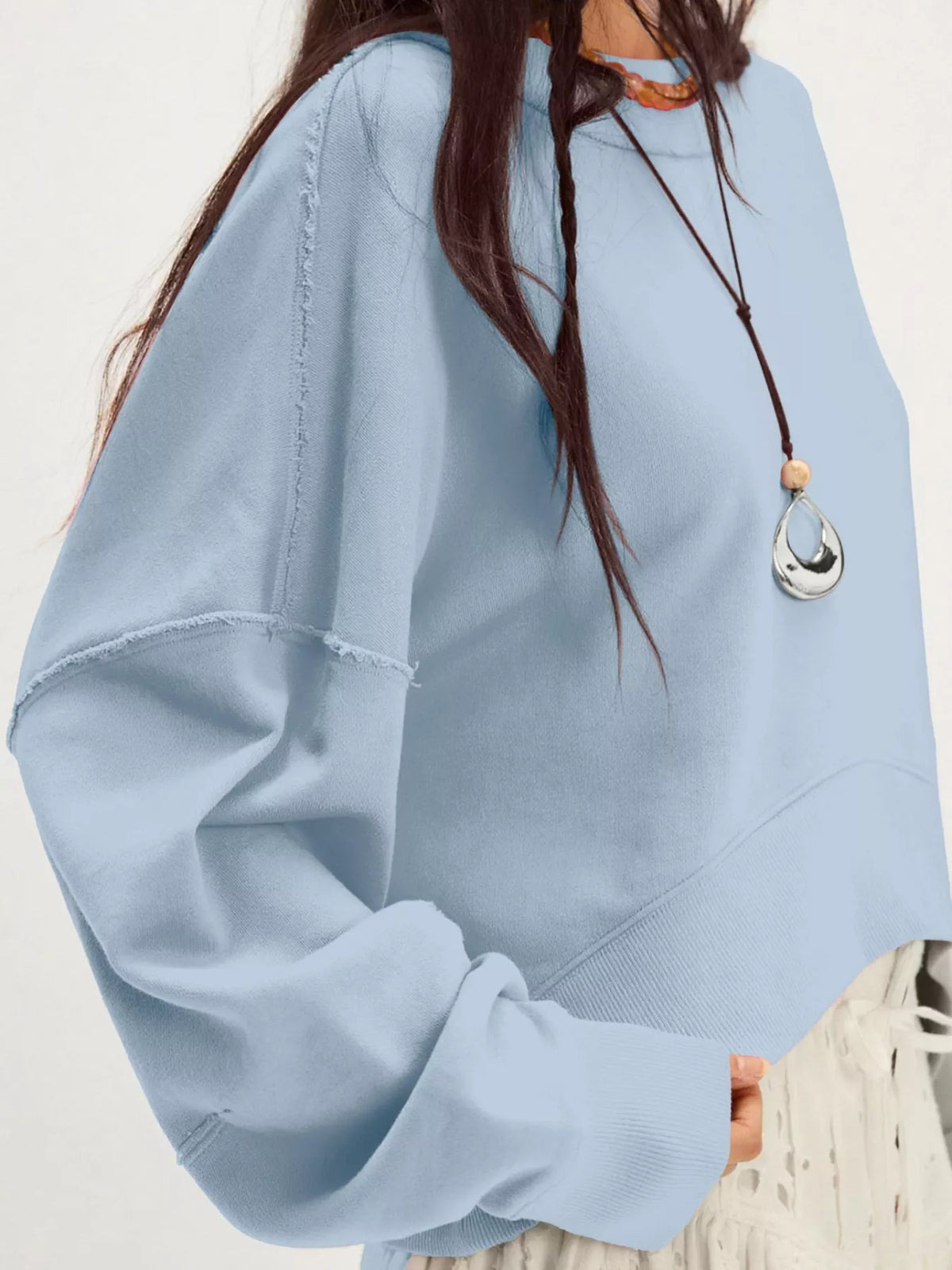 Exposed Seam Dropped Shoulder Sweatshirt - Lilixa.store