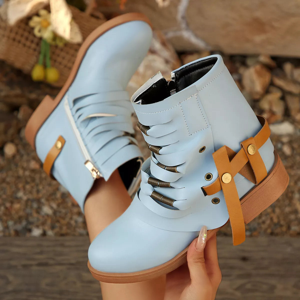 Strappy Buckle Ankle Boots