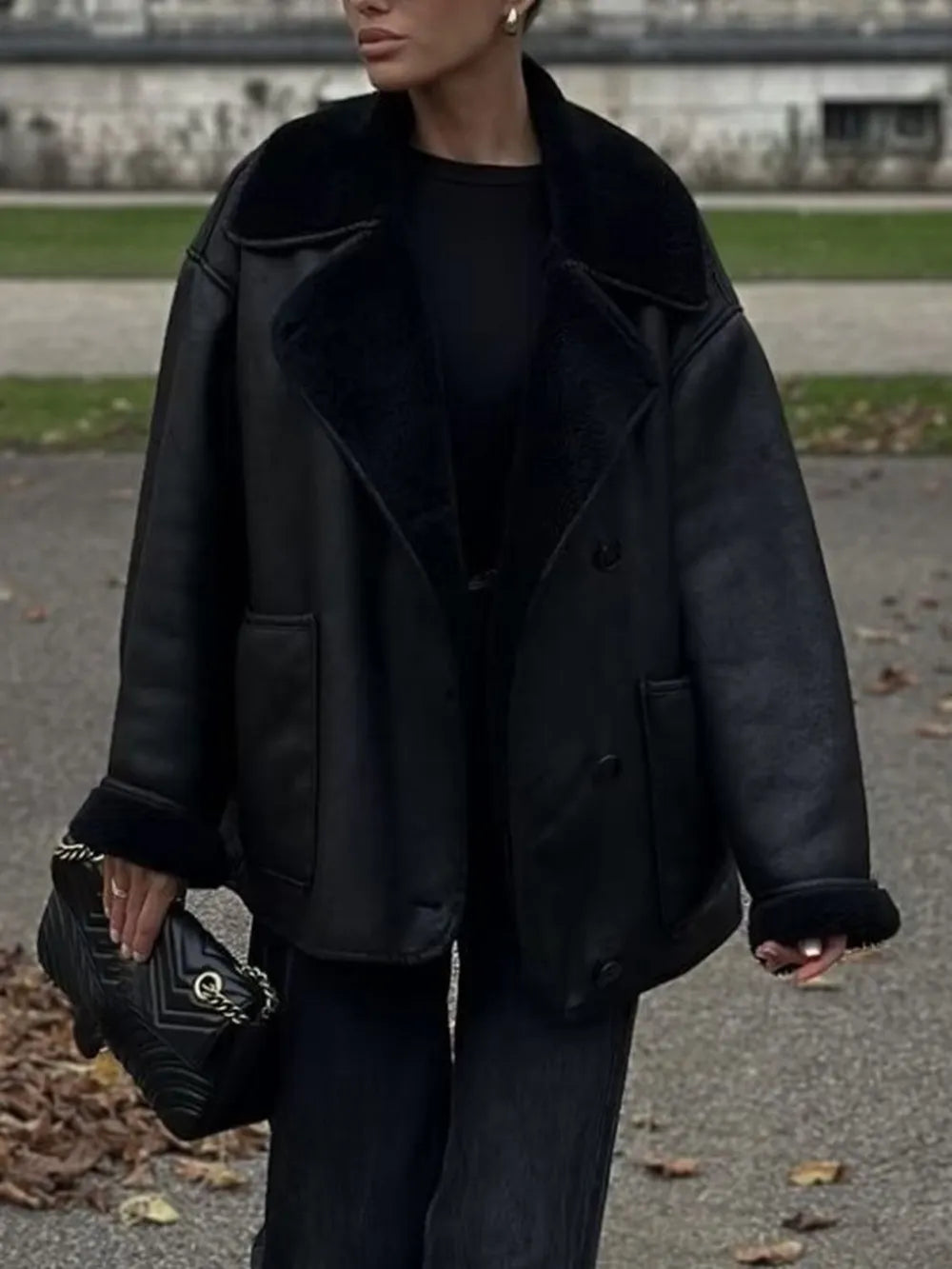 Collared Neck Long Sleeve Plush Jacket, view 10