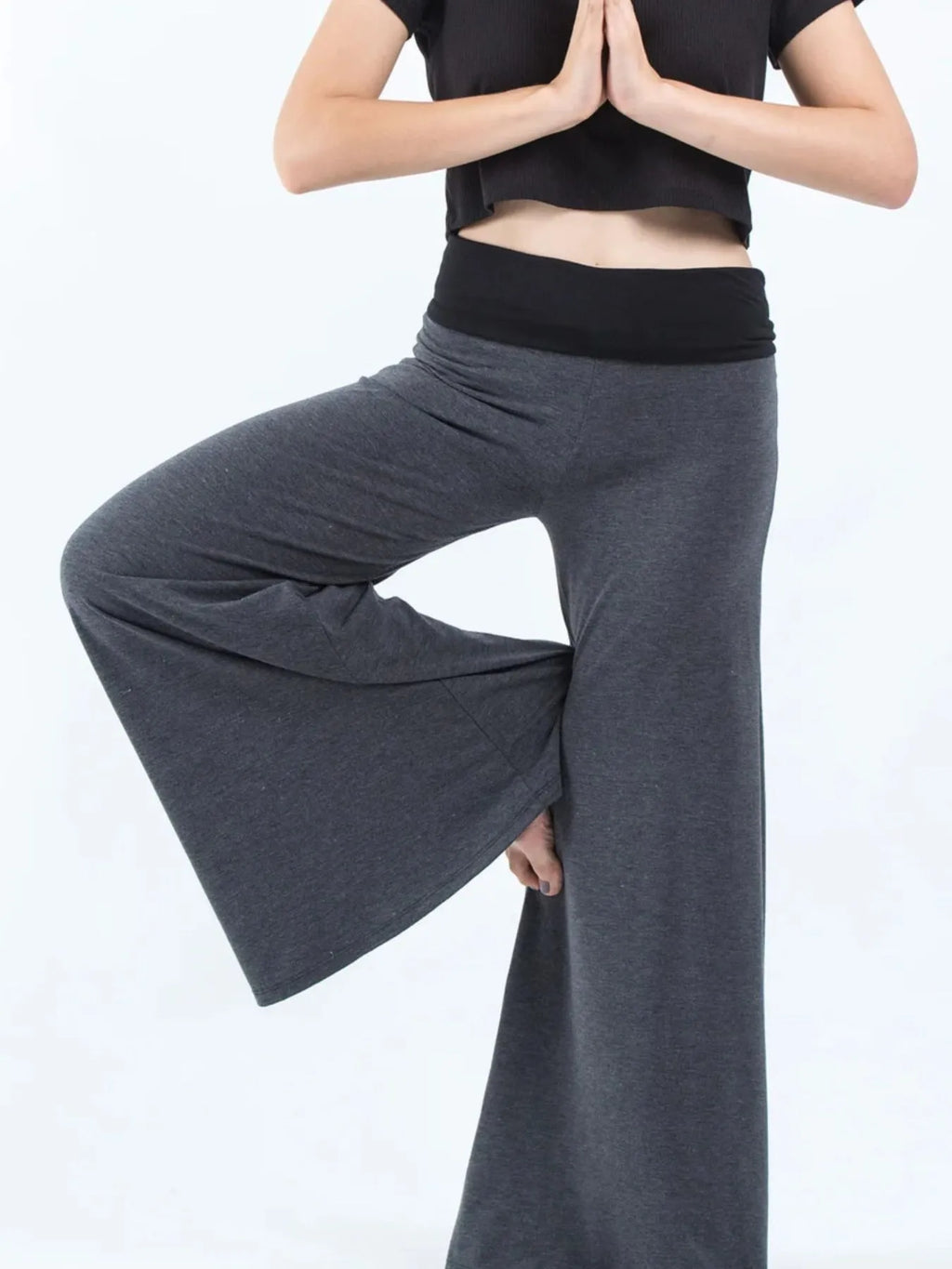 High Waisted Wide Leg Yoga Pants with Contrast Waistband - Lilixa.store