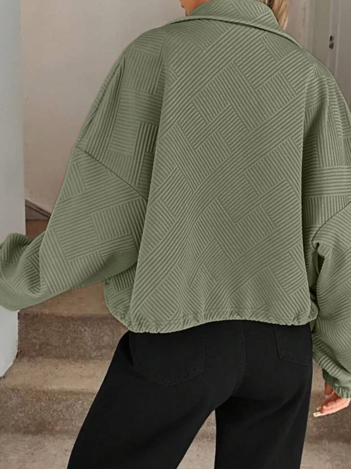 Textured Zip-Up Drawstring Hem Jacket, view 14