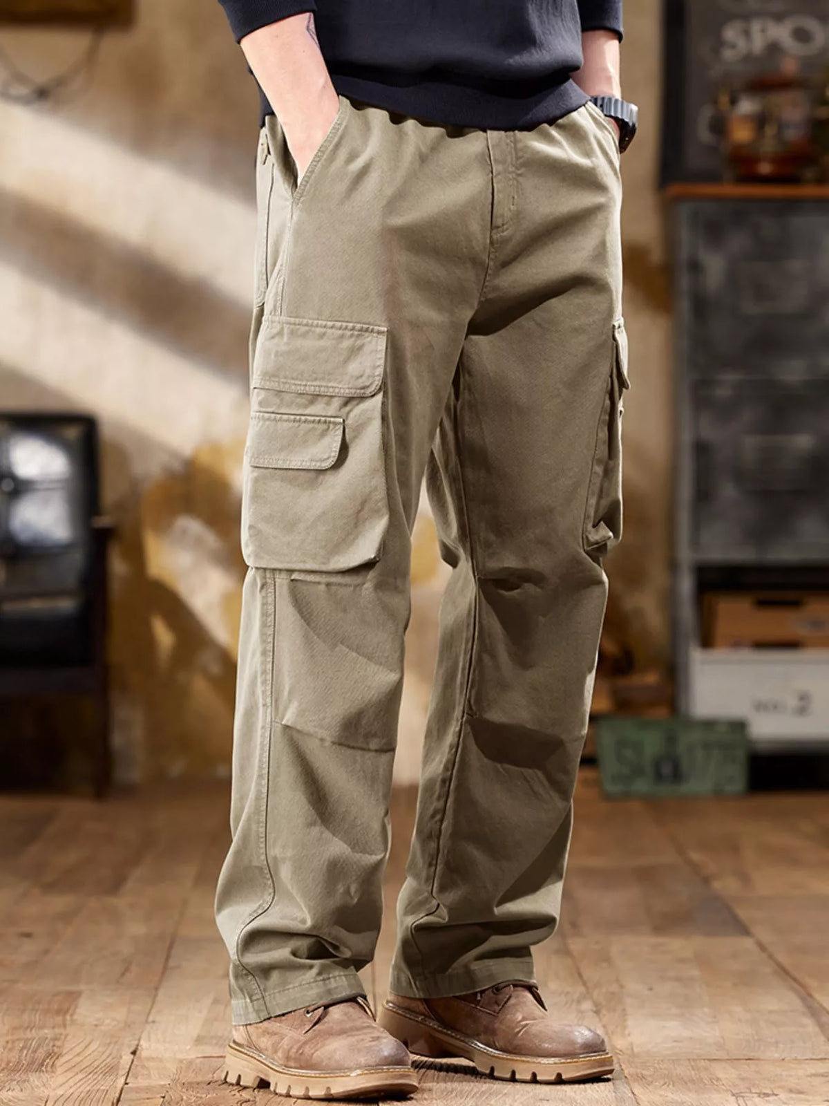 Men's Full Size Elastic Waist Cargo Pants Plus Size, view 8