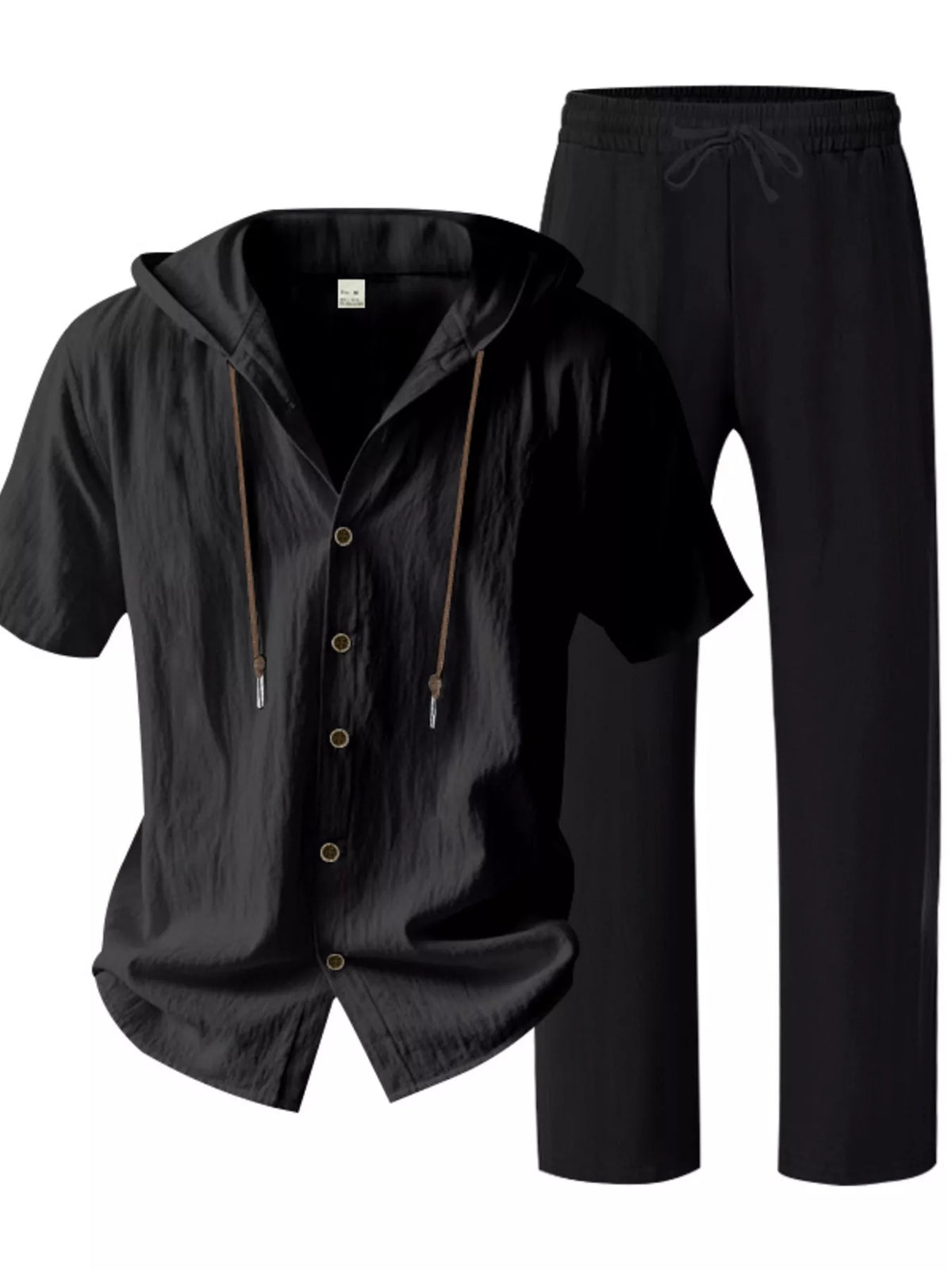Men's Full Size Button Up Hooded Top and Pants Set Plus Size - Lilixa.store