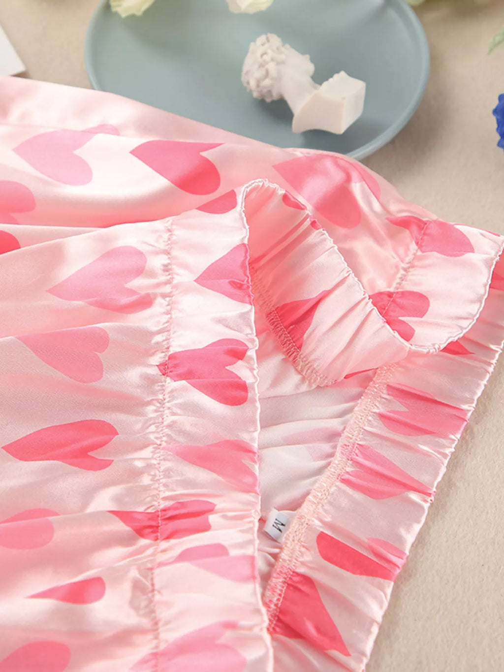 Heart Print Button Up Top and Pants Lounge Set - Lilixa.store