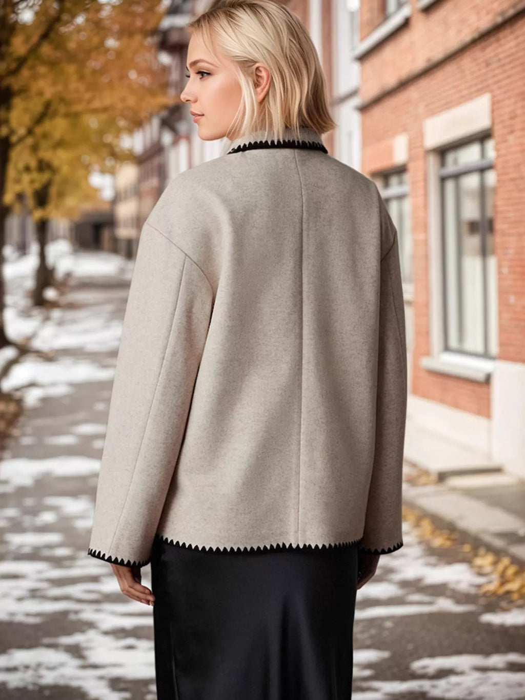Contrast Trim Drop Shoulder Outerwear - Lilixa.store