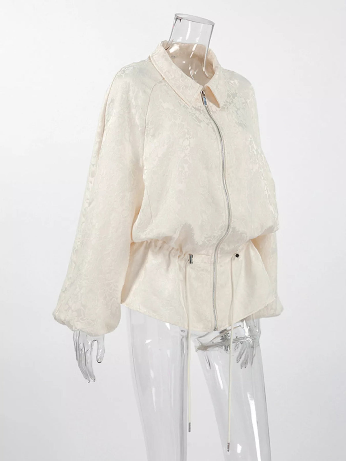Jacquard Zip-Up Peplum Jacket