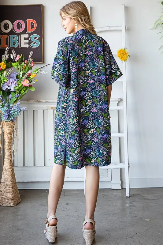 Heimish Full Size Half Sleeve Floral Open Cardigan Plus Size in Navy, view 14