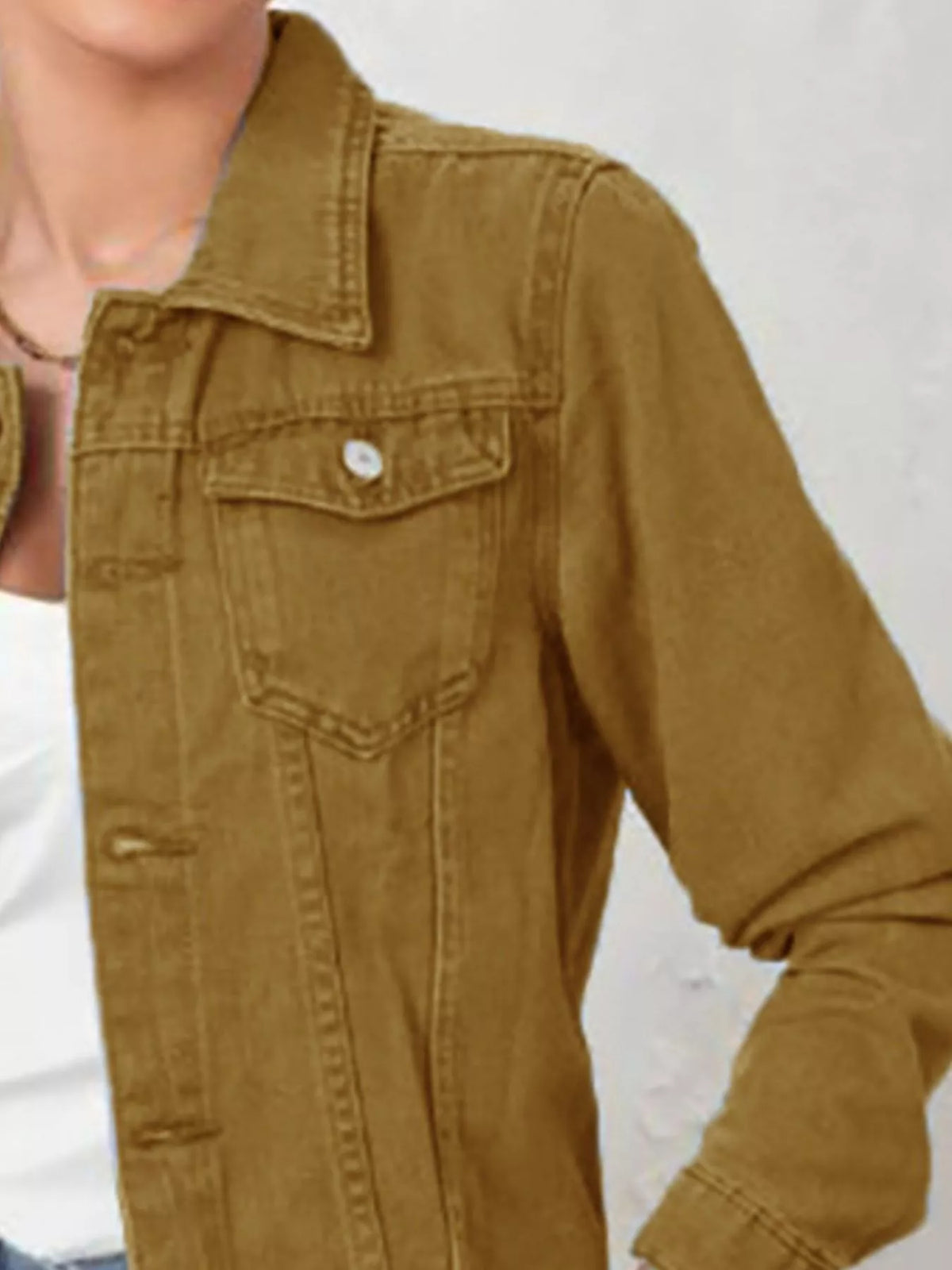Button Up Long Sleeve Denim Jacket, view 6