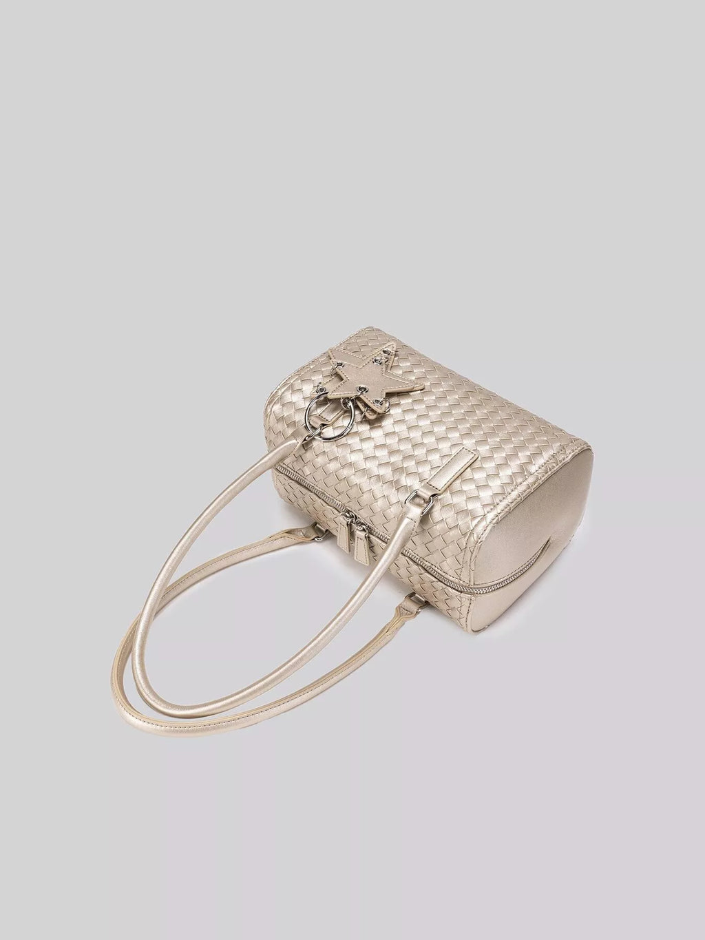 Metallic Woven Texture Shoulder Bag with Star Charm in Champagne, view 9