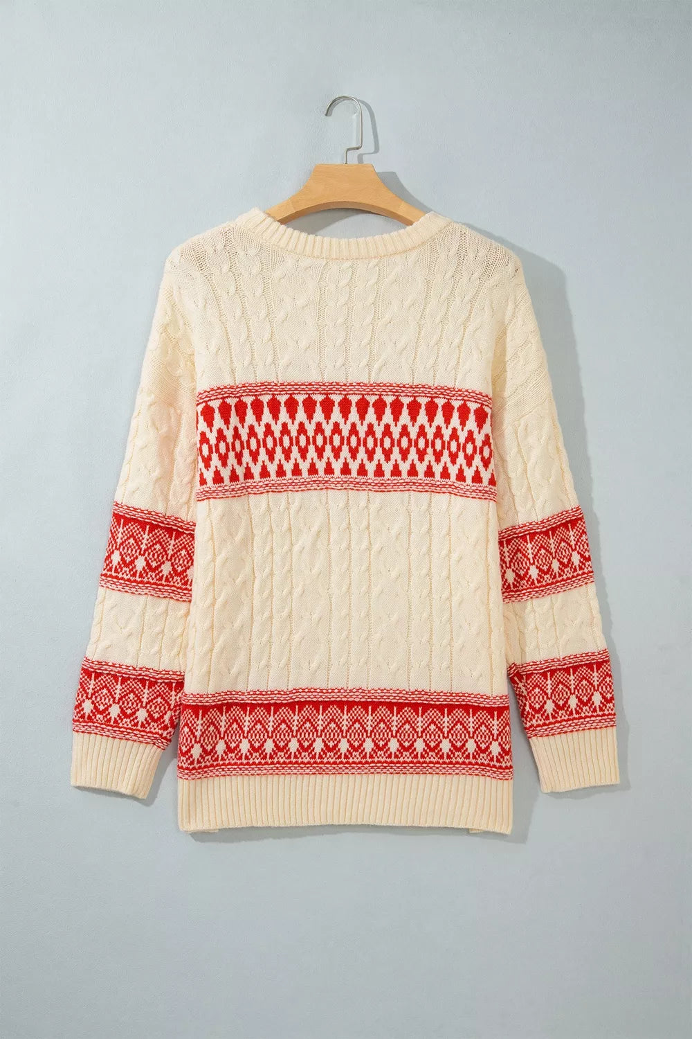 Western Print Round Neck Long Sleeve Shift Sweater in Deep Red, view 7