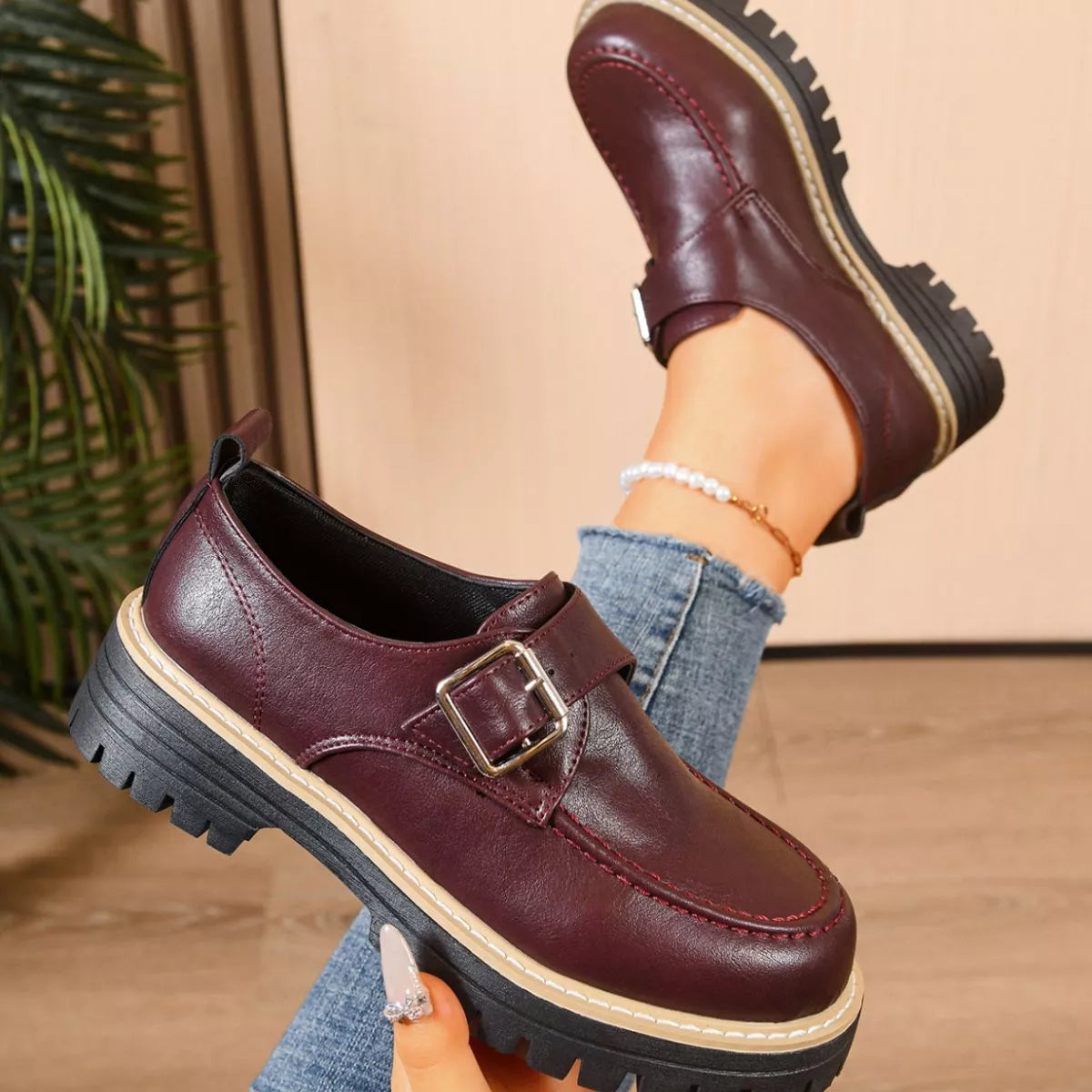 Round Toe Buckle Loafers, view 2