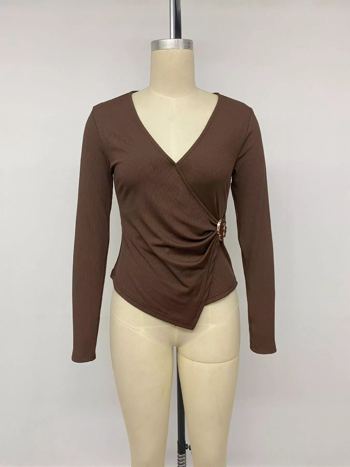 Metal Buckle Detail Surplice T-Shirt - Lilixa.store