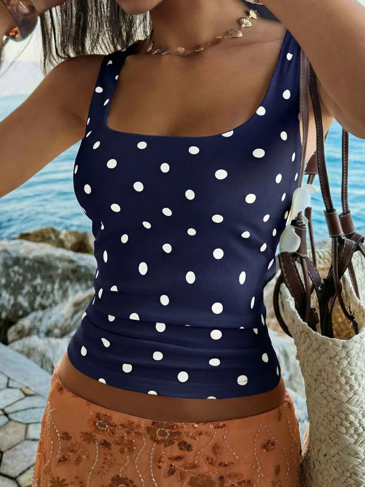 Polka Dot Scoop Neck Tank - Lilixa.store