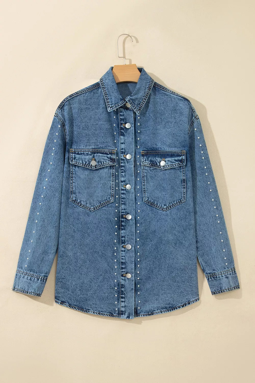 Rivet Embellished Western Style Regular Fit Long Sleeve Denim Jacket, view 6