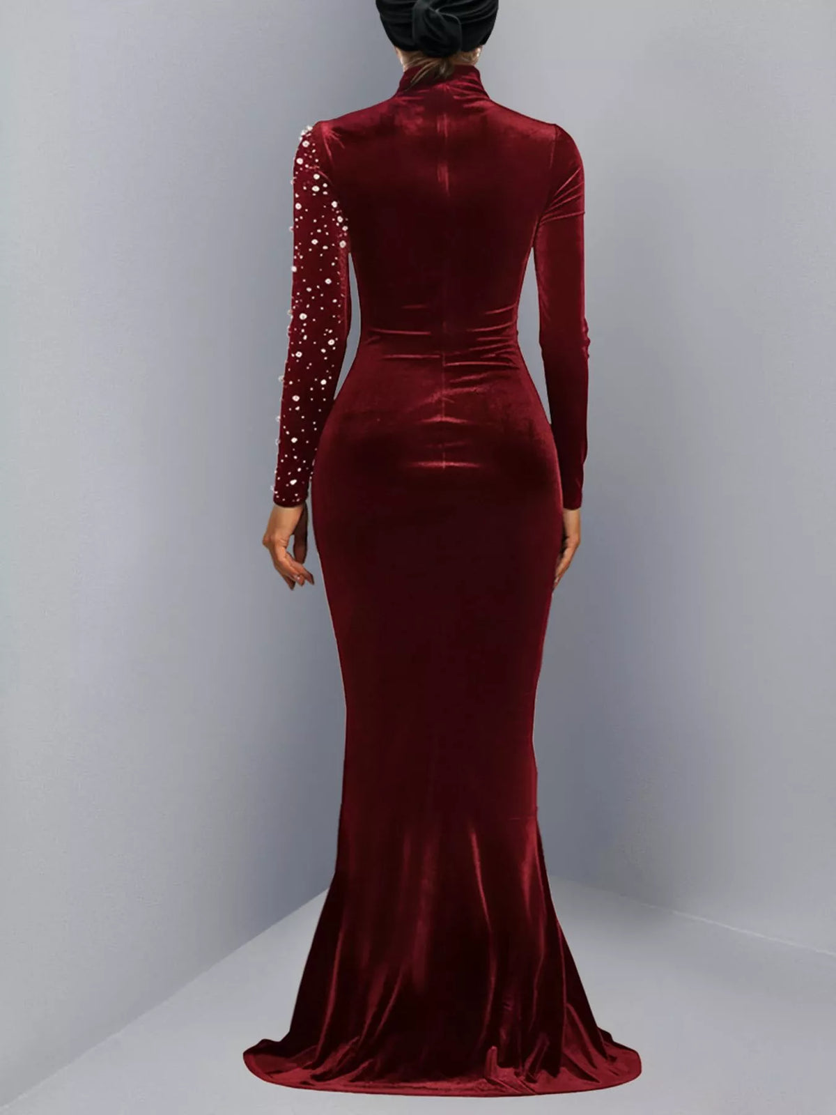 Rhinestone Embellished Velvet Mermaid Evening Maxi Dress - Lilixa.store