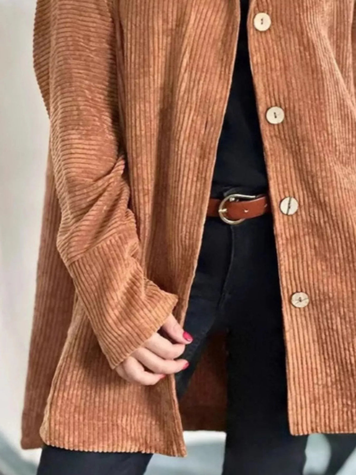 Full Size Corduroy Button Up Hooded Jacket Plus Size, view 6