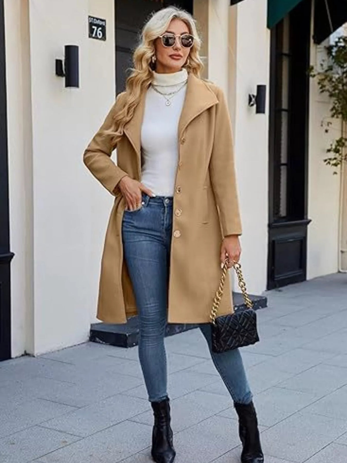 Single-Breasted Collared Neck Overcoat - Lilixa.store