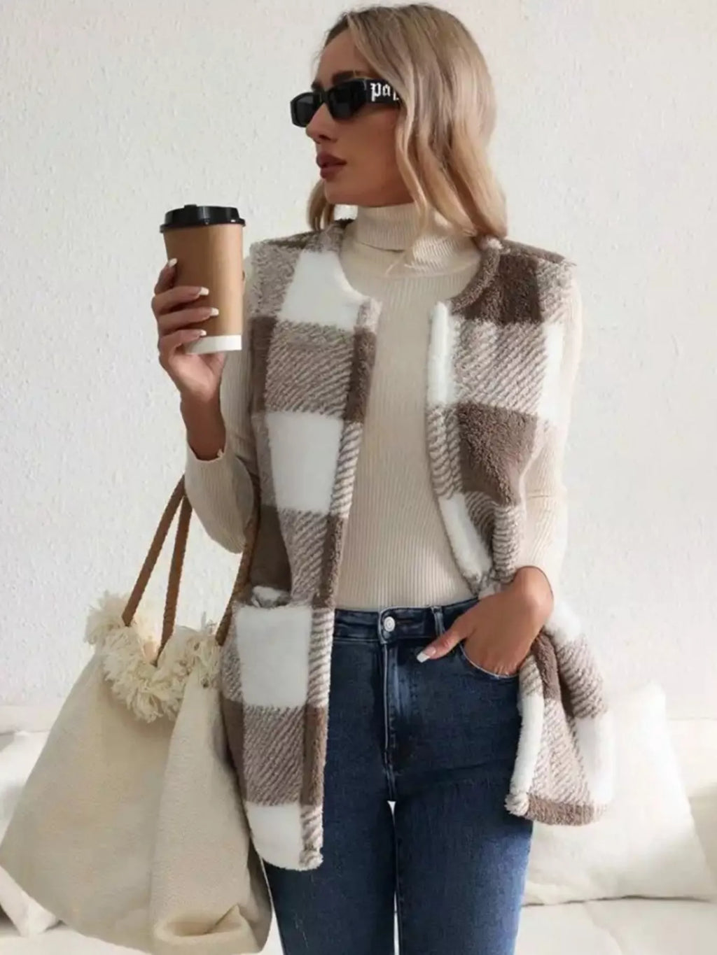 Cozy Plaid Sherpa Vest Coat - Lilixa.store