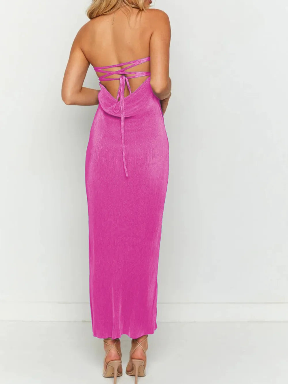 Lace-Up Back Tube Maxi Dress - Lilixa.store