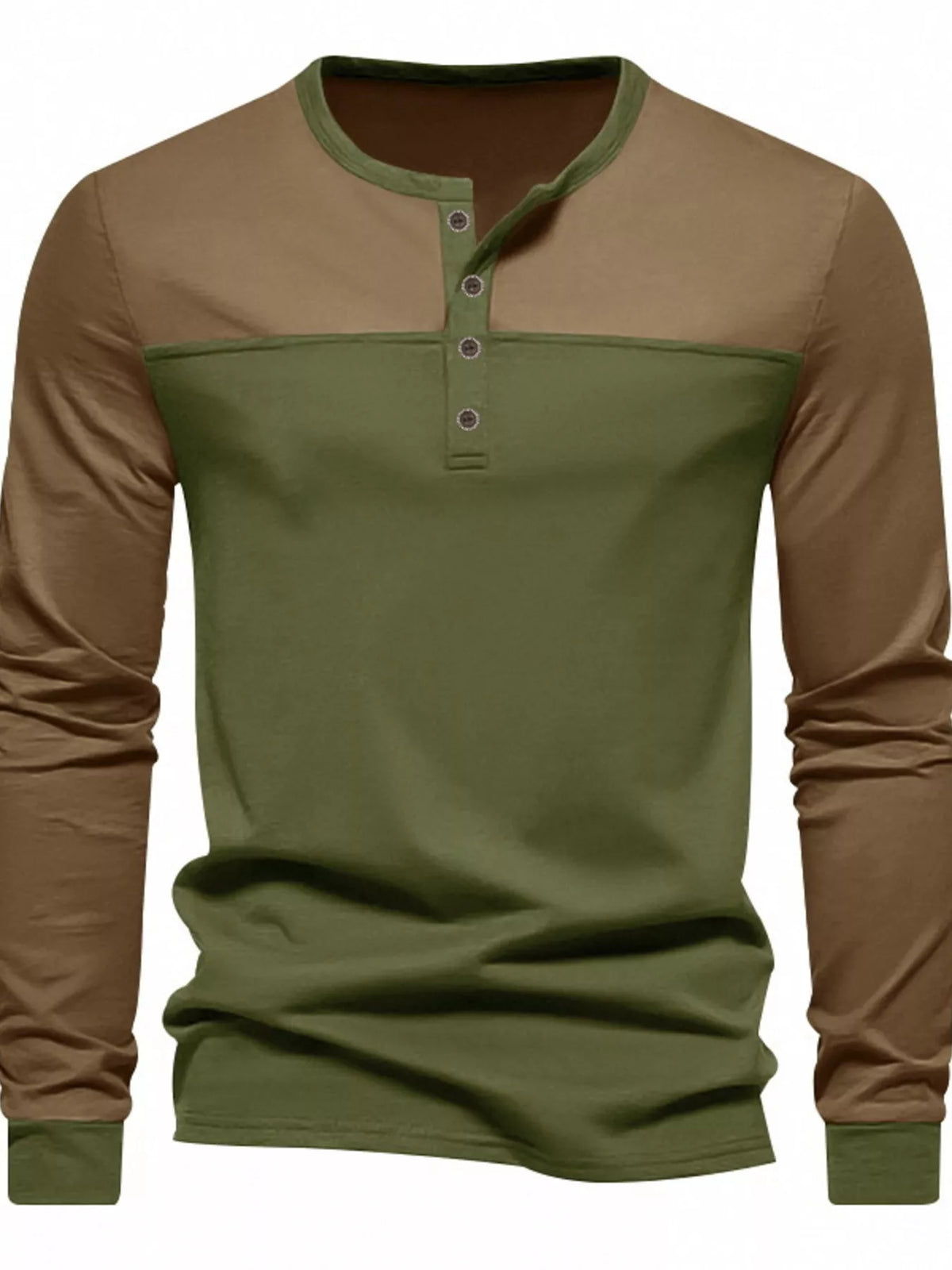 Men's Full Size Color-Block Long Sleeve Henley T-Shirt Plus Size - Lilixa.store