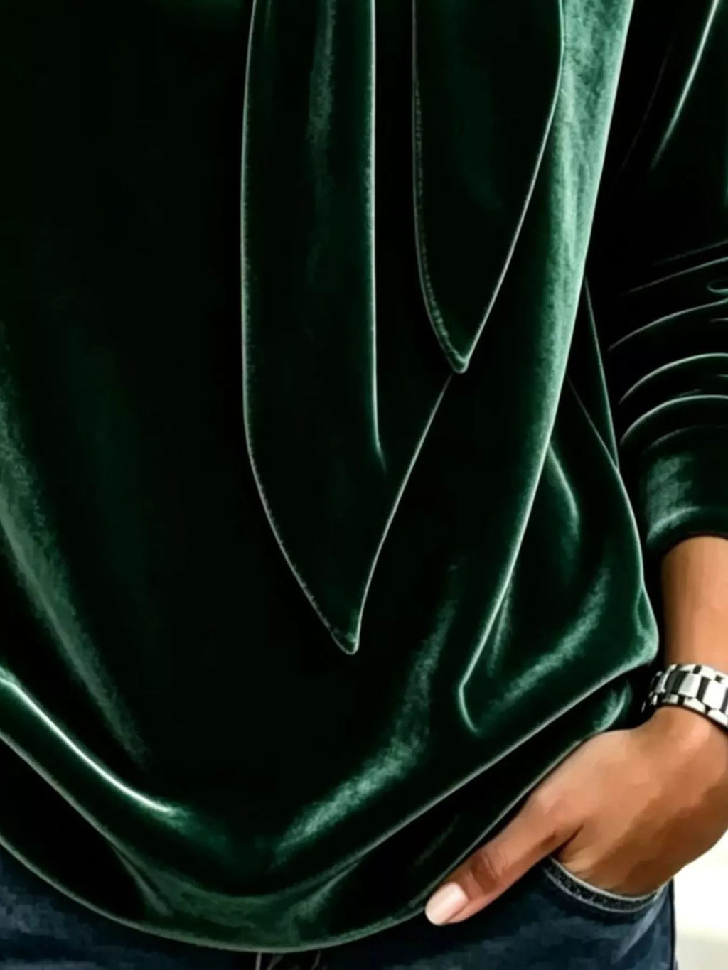 Velvet Tie Front Long Sleeve Sweatshirt - Lilixa.store