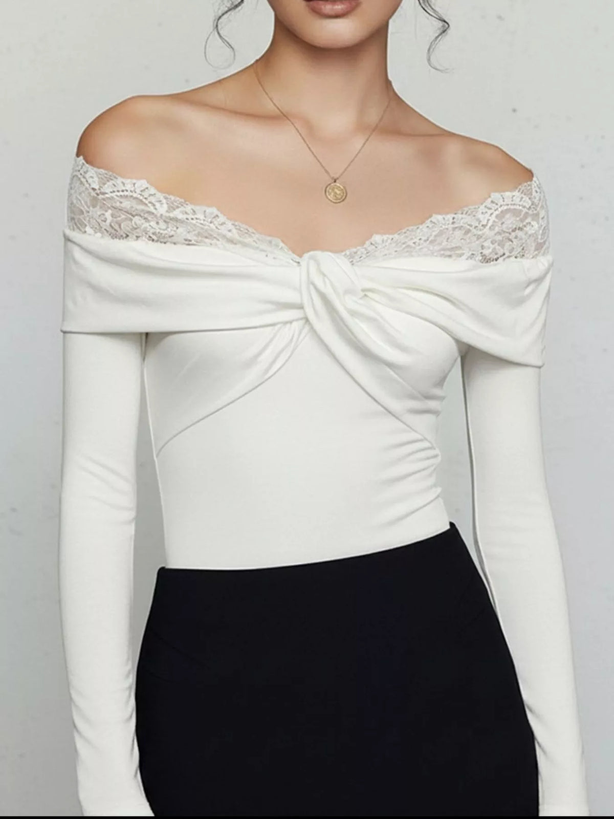 Lace Detail Off-Shoulder Long Sleeve Bodysuit - Lilixa.store