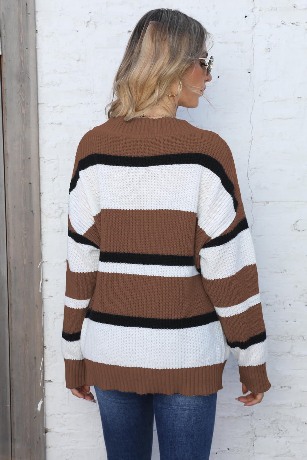 Color Block V-Neck Dropped Shoulder Sweater, view 12