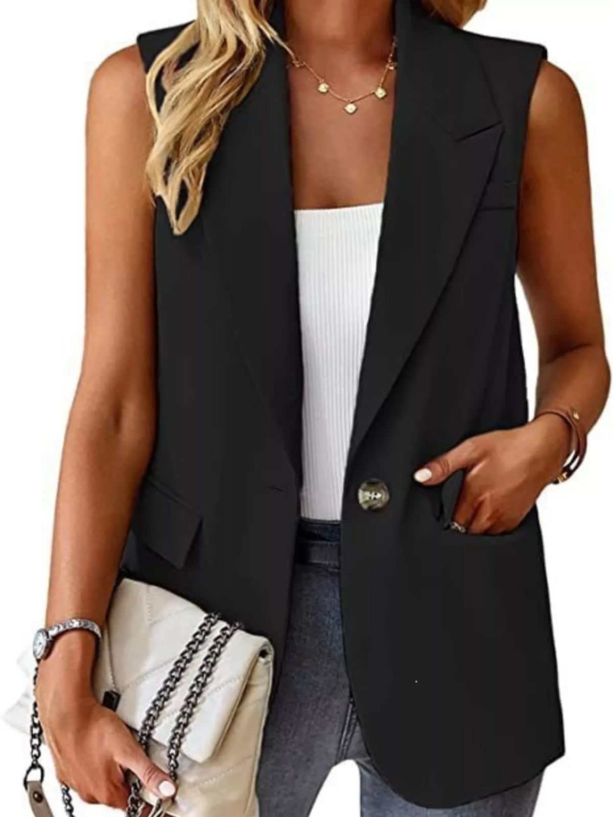 One Button Blazer Vest - Lilixa.store