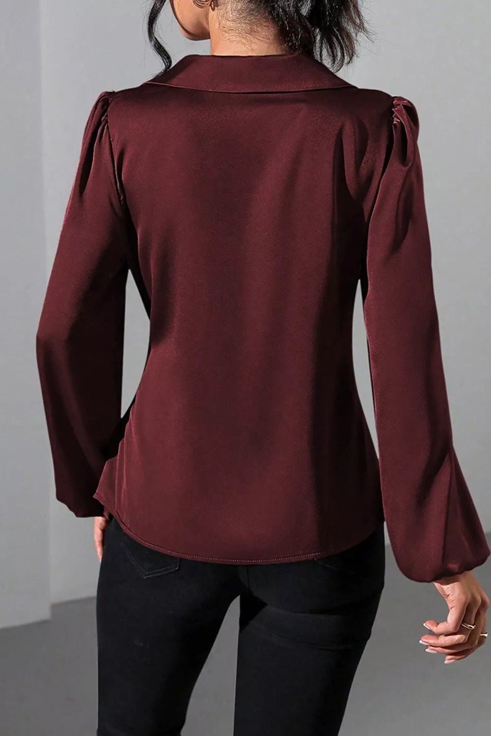 Satin Tied Detail Long Sleeve Blouse, view 7