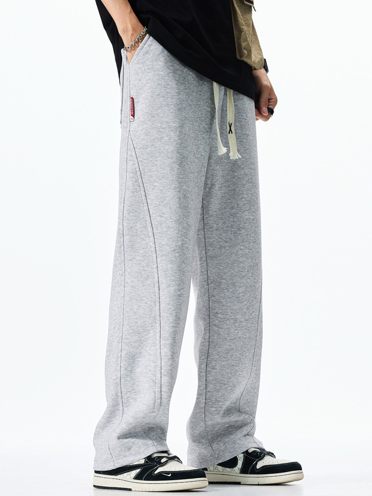 Men's Plus Size Casual Loose-Fit Drawstring Sweatpants in Light Gray, view 2