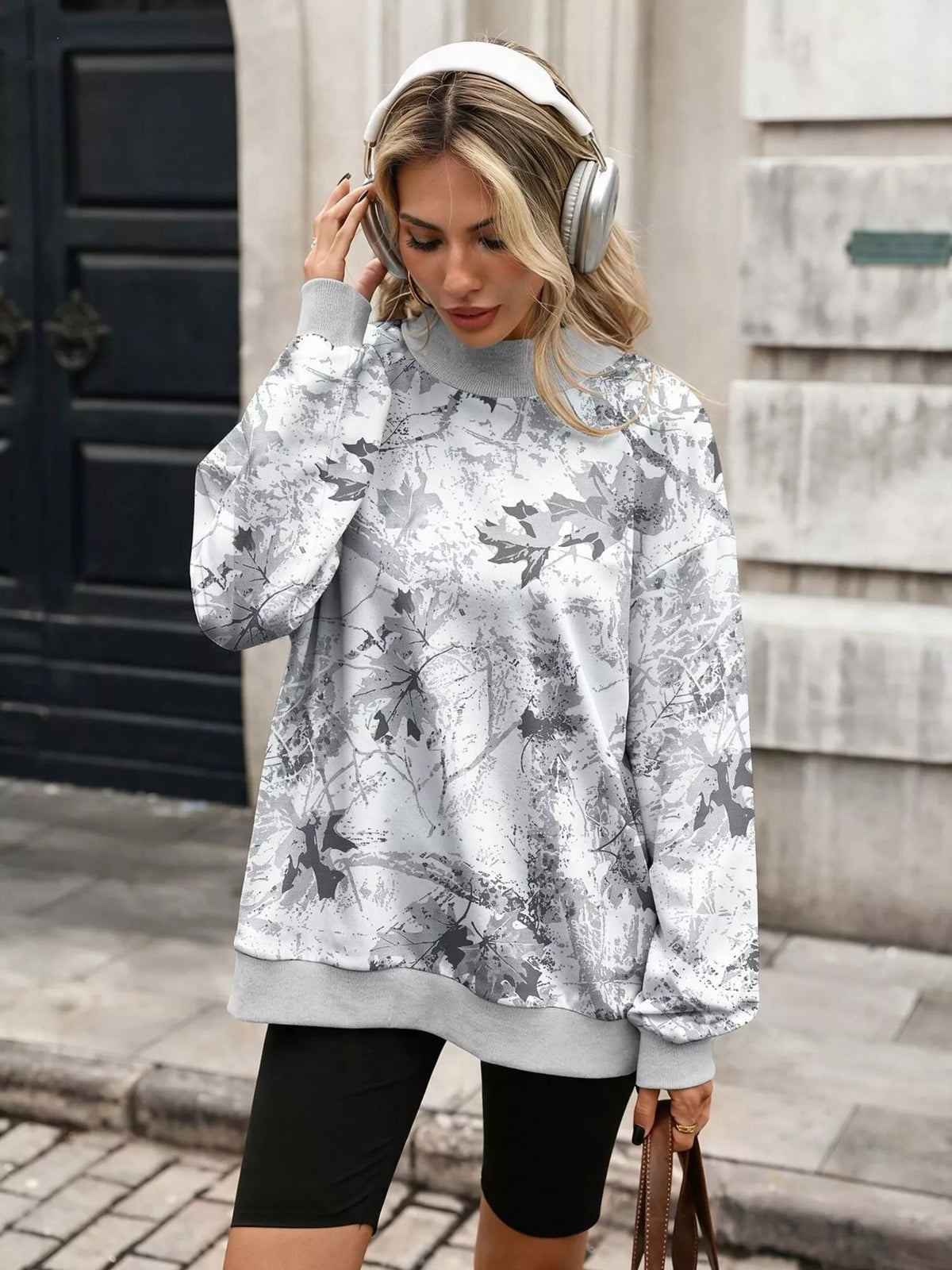 Camouflage Print Mock Neck Sweatshirt - Lilixa.store