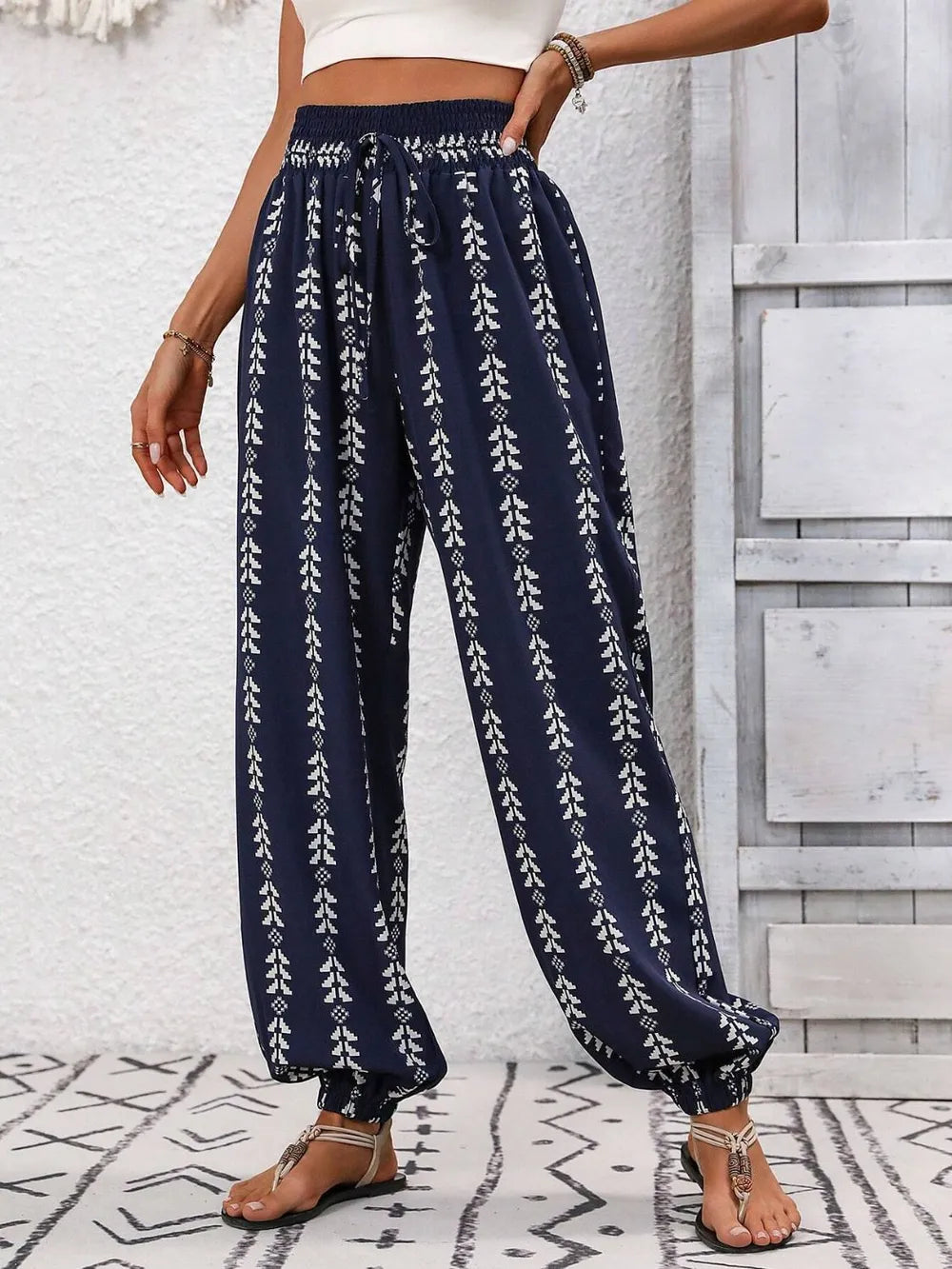 Tied Printed High Waist Pants - Lilixa.store