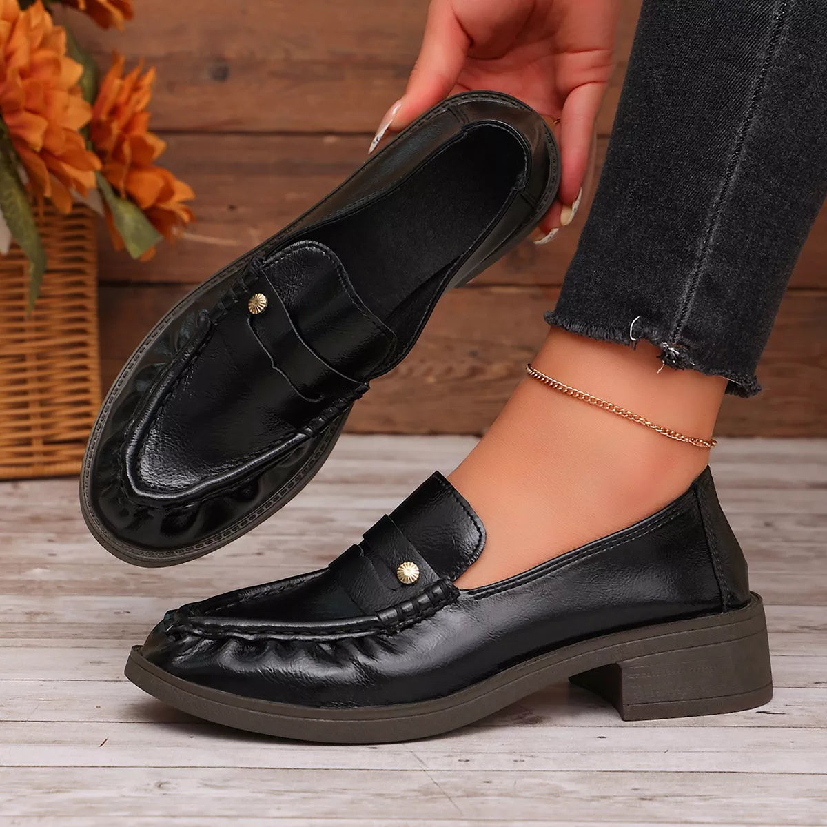 Round Toe Block Heels Loafers - Lilixa.store