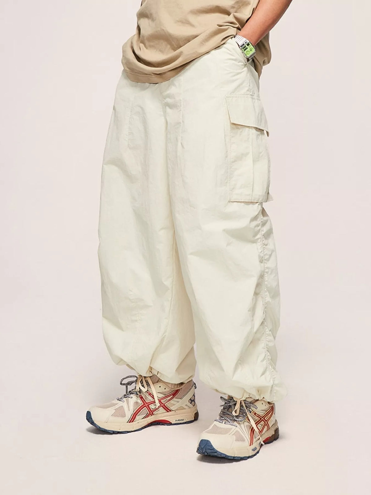 Men's Wide Leg Cargo Pants in Rice White