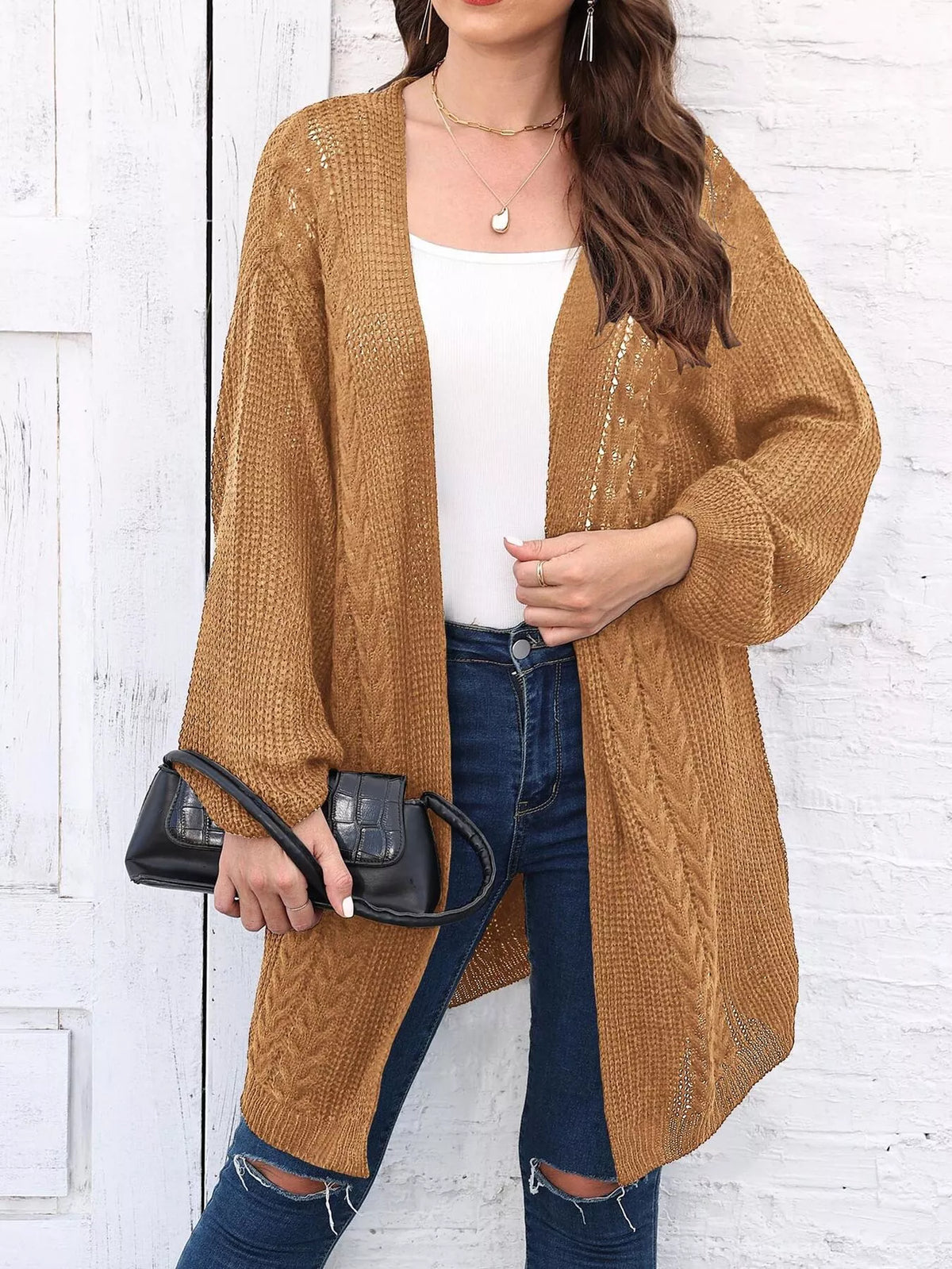Open Front Long Sleeve Cardigan - Lilixa.store