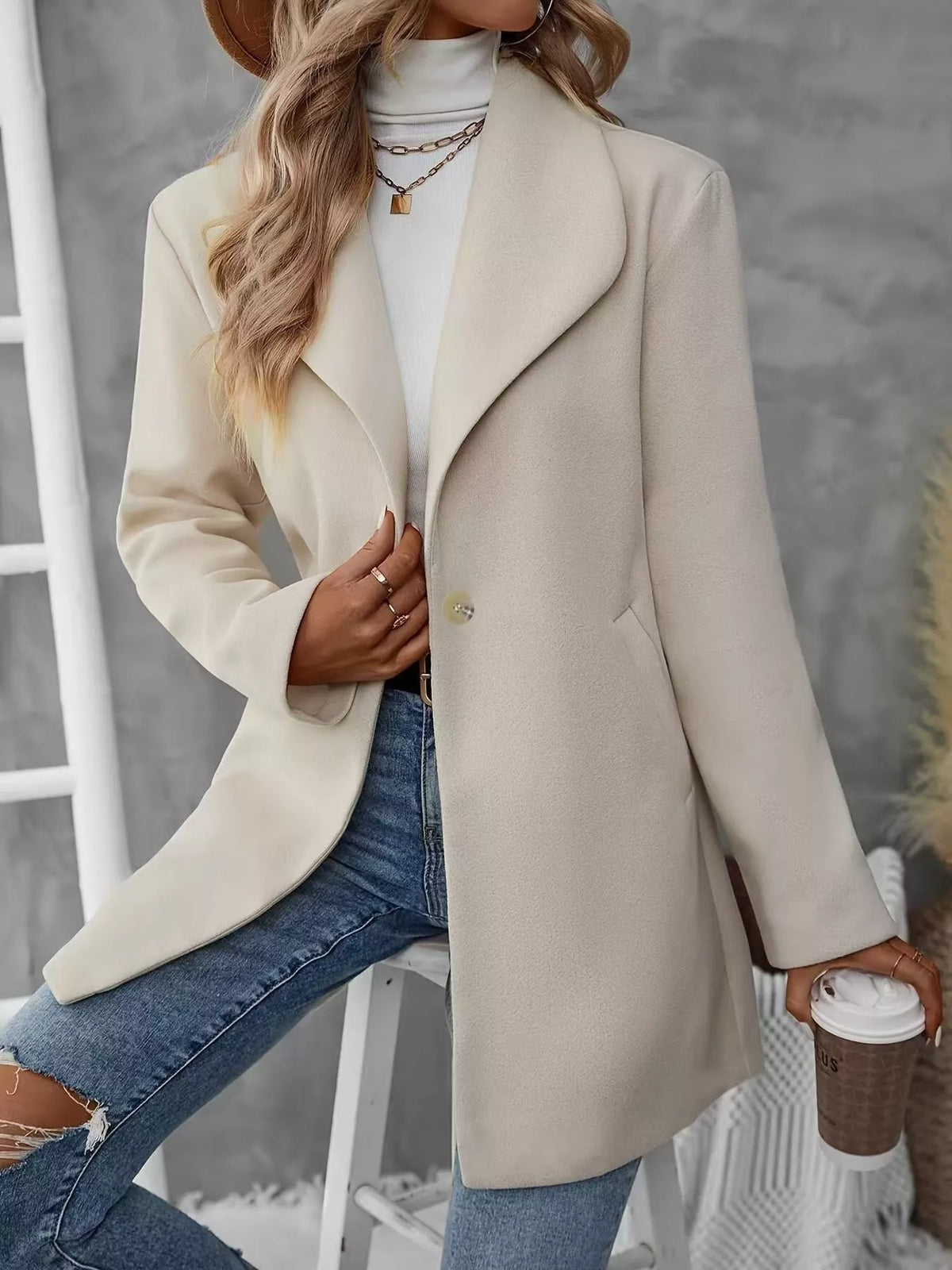 Lapel Collar Single-Button Wool Blend Overcoat - Lilixa.store