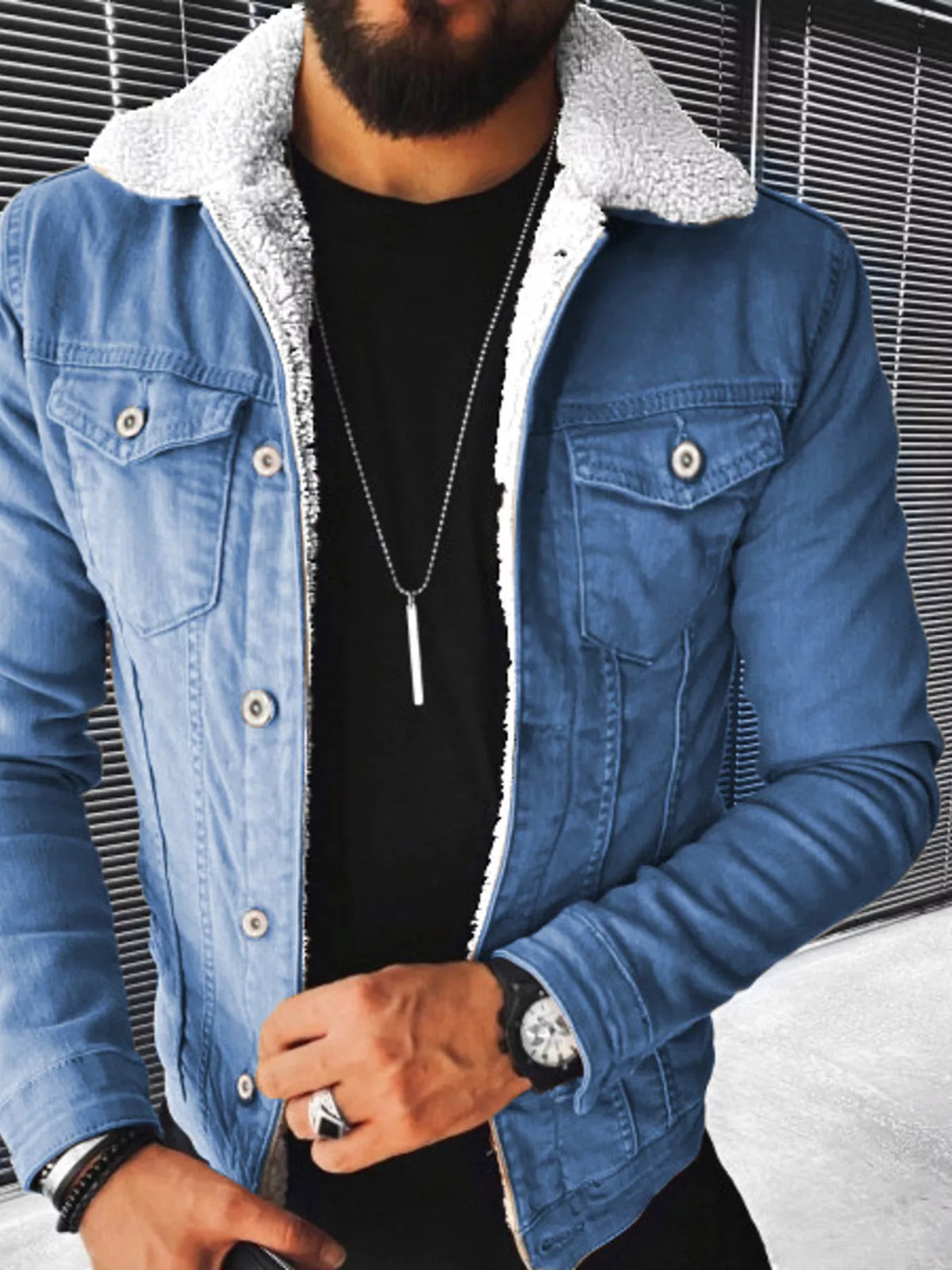 Men's Full Size Sherpa-Lined Denim Jacket Plus Size - Lilixa.store