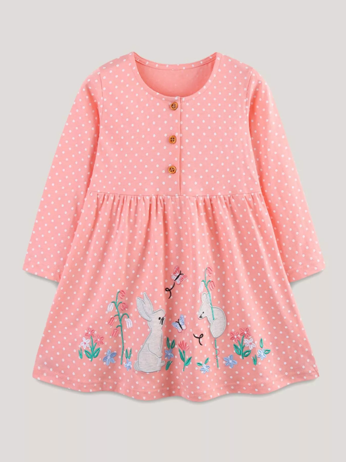 Children's Polka Dot Bunny Long Sleeve Dress - Lilixa.store