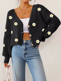Floral V-Neck Button-Down Cropped Cardigan - Lilixa.store