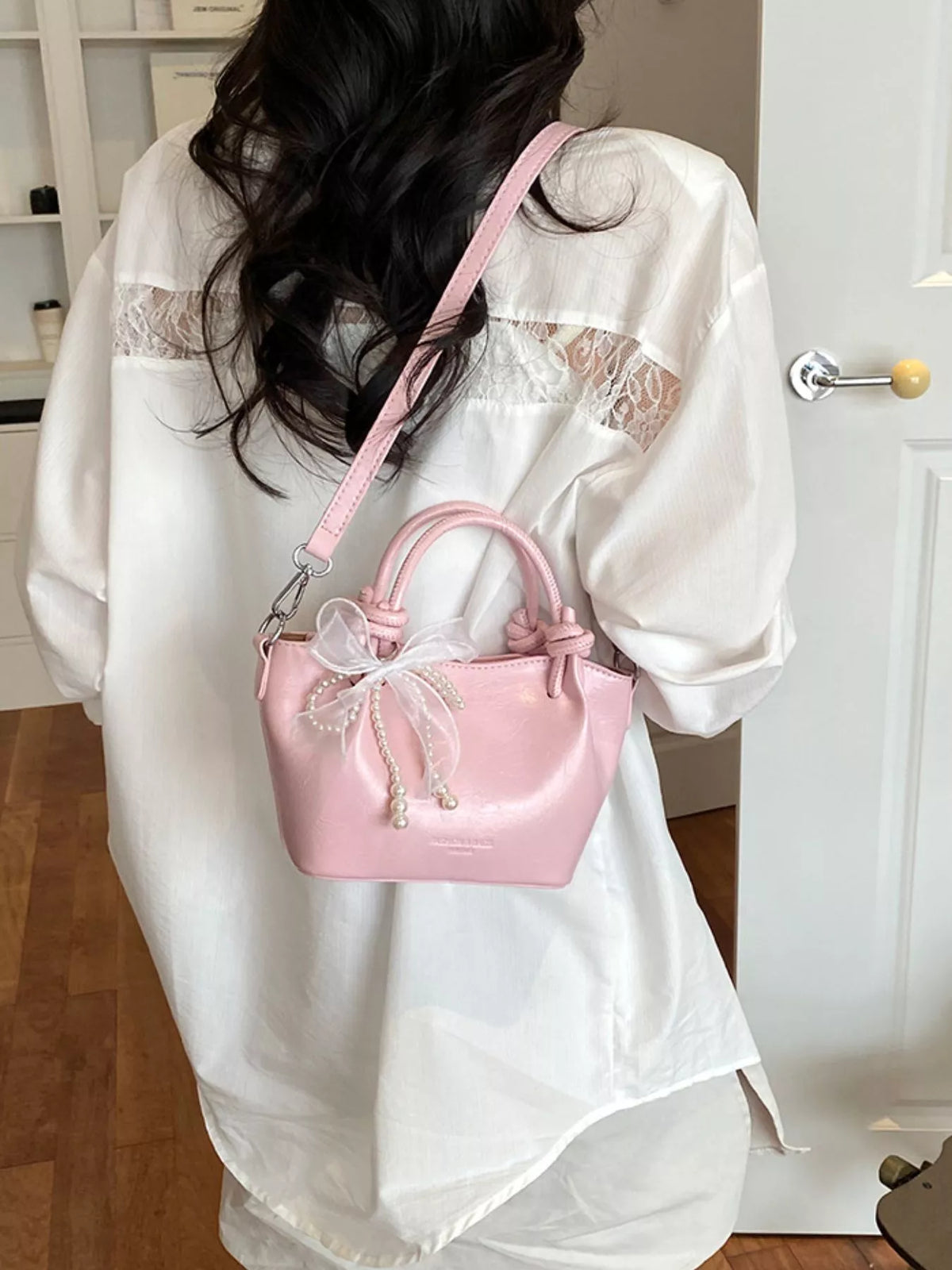 Bowknot Pearl Decor Crossbody Bag