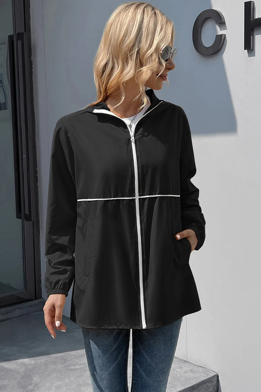 Ivy Lane Zip Up Long Sleeve Hooded Watertight Jacket, view 7