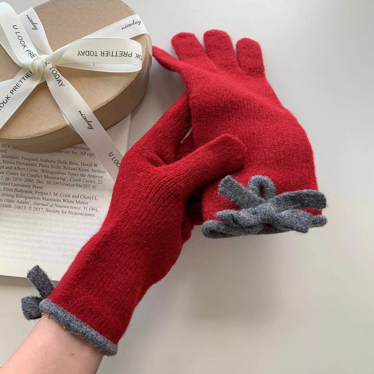 Bow-Decorated Knit Gloves - Lilixa.store