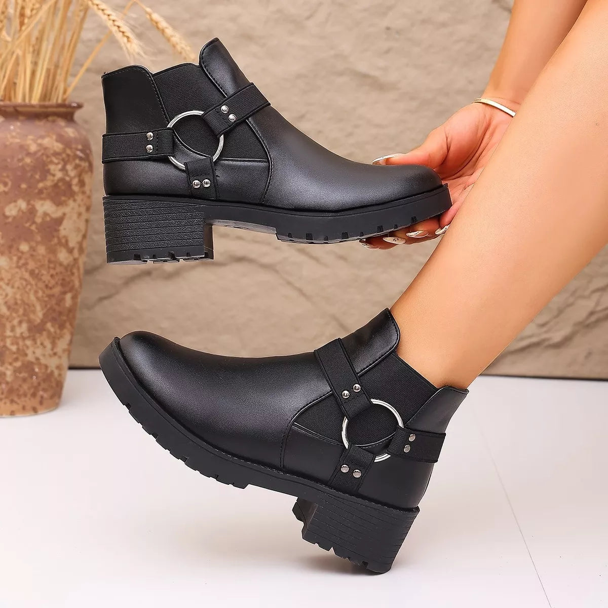 Round Toe Block Heels Boots